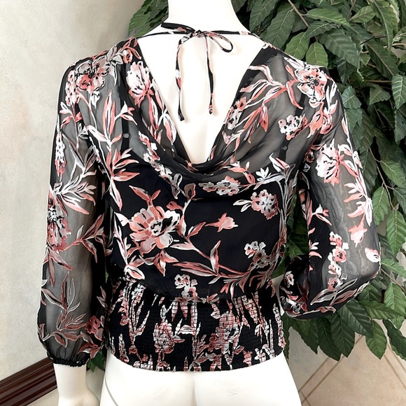 WHBM FLORAL BURNOUT DRAPED BACK BLOUSE - Picture 5 of 12